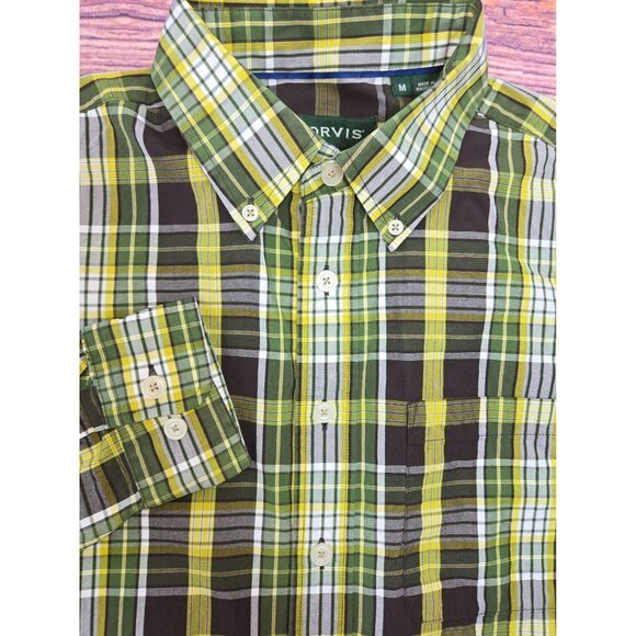 Orvis Mens Green Plaid Active Fit Casual Shirt Medium - Picture 4 of 8
